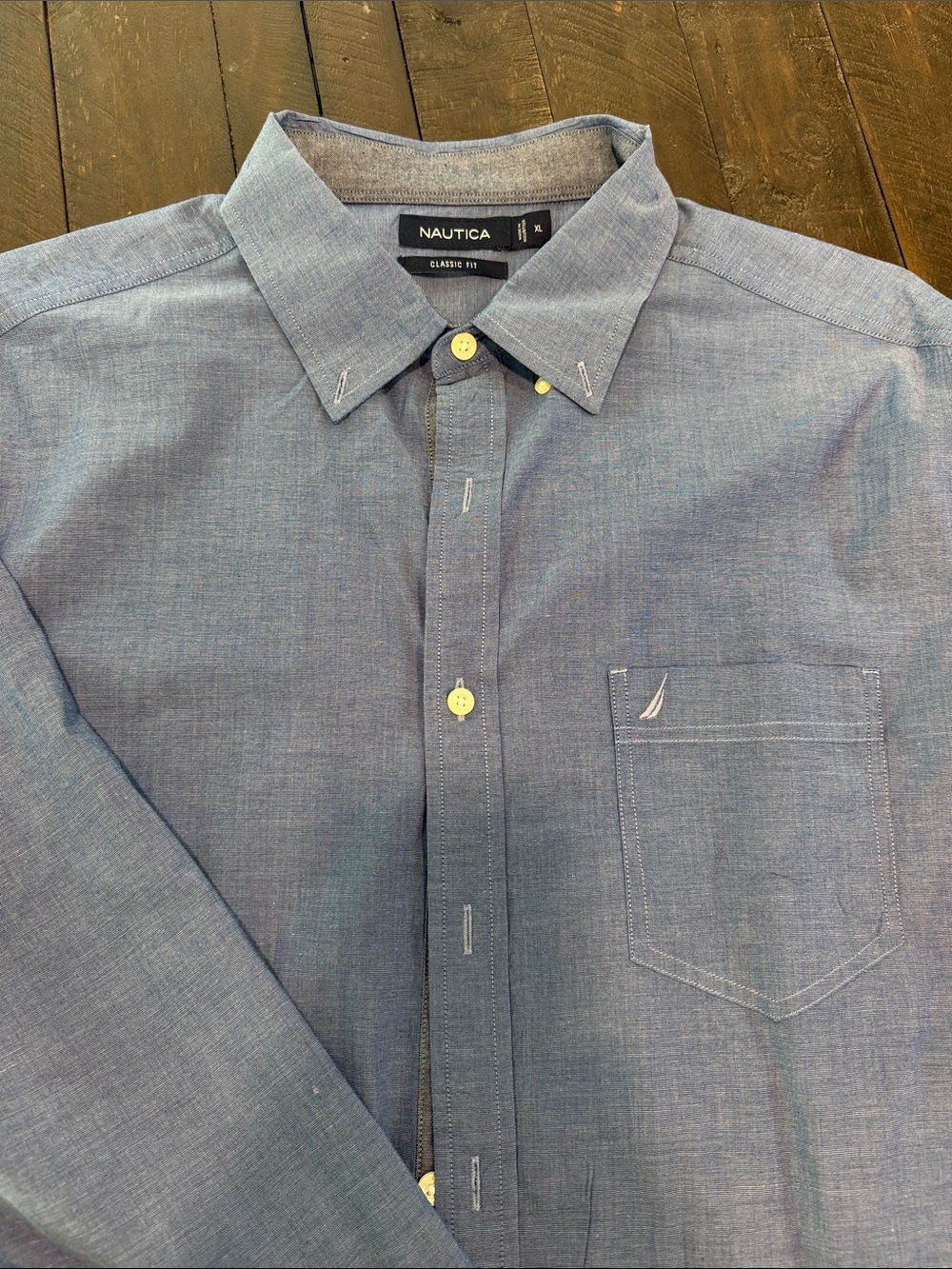 Nautica Men’s Chambray Button-Down Shirt in Blue